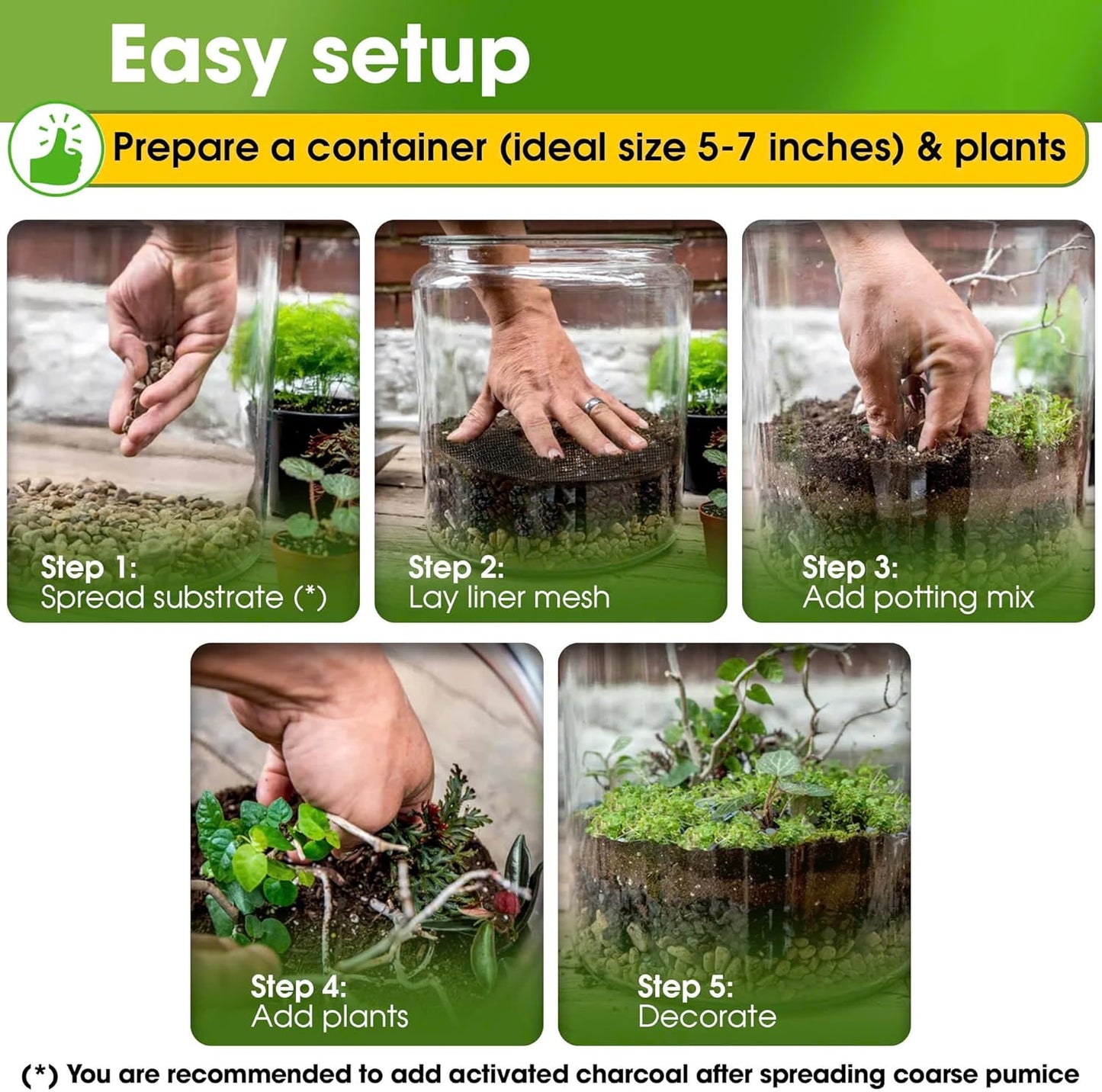 Terrarium Starter Kit, Coco Coir, Peat Moss, Pine Bark, Perlite, Pumice, Medium