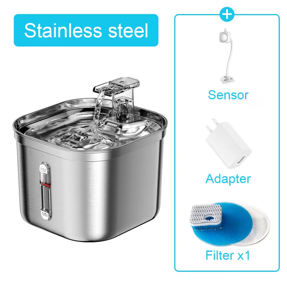 Stainless Steel Cat Drinking Fountain Automatic Pet Fountains Water Dispenser Ultra Quiet Pump Water Foutain for Multiple Pets