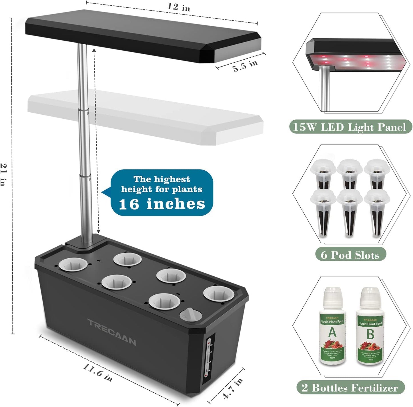 Hydroponics Growing System,2022 6 Pods Indoor Herb Garden with Grow Light 21 Inches (Black)