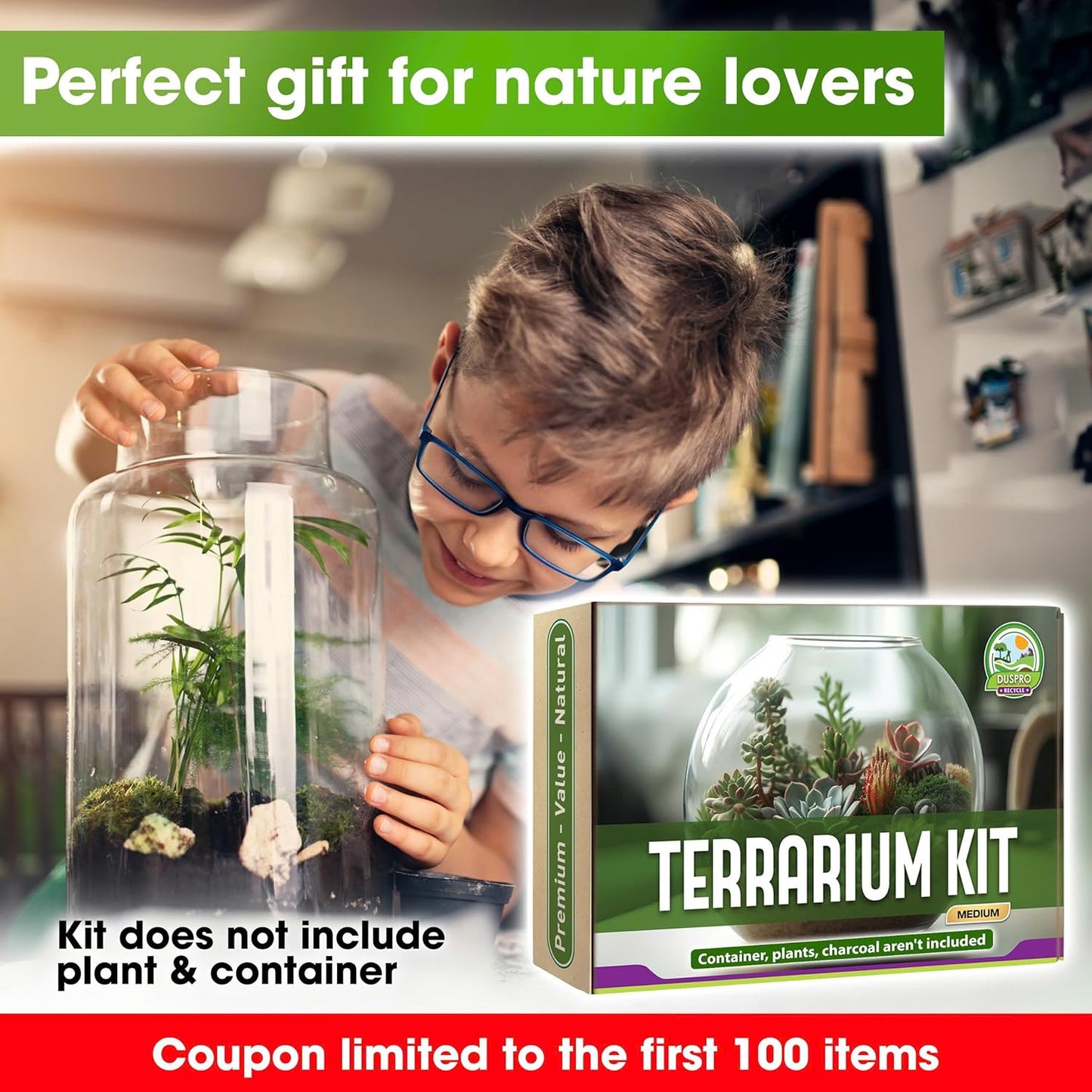Terrarium Starter Kit, Coco Coir, Peat Moss, Pine Bark, Perlite, Pumice, Medium