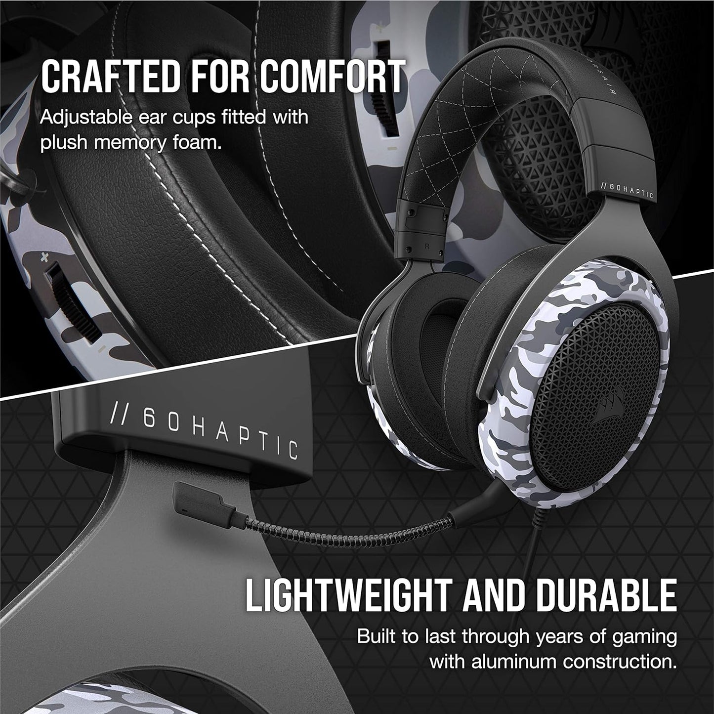 HS60 Haptic Stereo Gaming Headset with Haptic Bass, Memory Foam Earcups, Removable Microphone, Windows Sonic Compatible, Discord-Certified for PC - Arctic Camo
