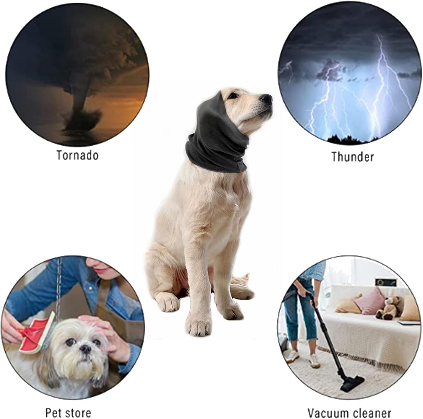 3PCS Quiet Ears for Dogs Dog Snoods Ear Muffs for Noise Pets Ear Covers Neck Warmer Anxiety Relief & Calming Dogs (Black+Pink+Purple) (S)