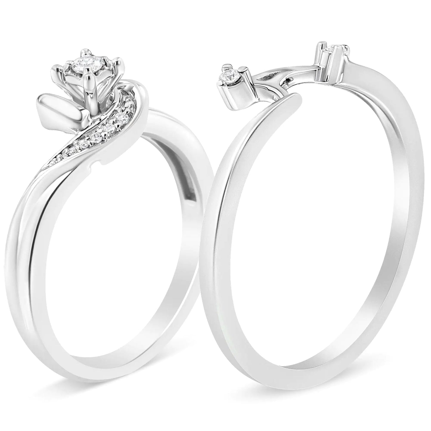 .925 Sterling Silver 1/10 CTTW Diamond Swirl and Bypass Bridal Set