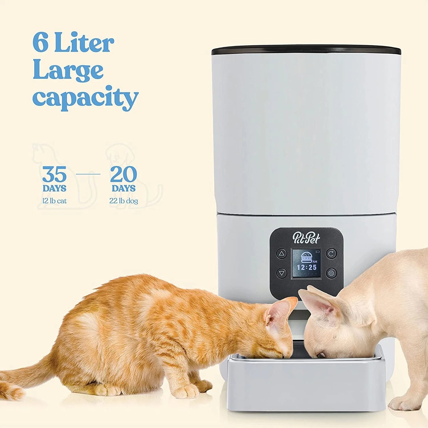 Smart Automatic Cat Feeders - 6-L Reliable Cat Food Dispenser with Display LCD Screen for Easy Set up - Portion Control Automatic Dog Feeder with Desiccant Bag Keeps Dry Food Fresh -10S Voice Recorder