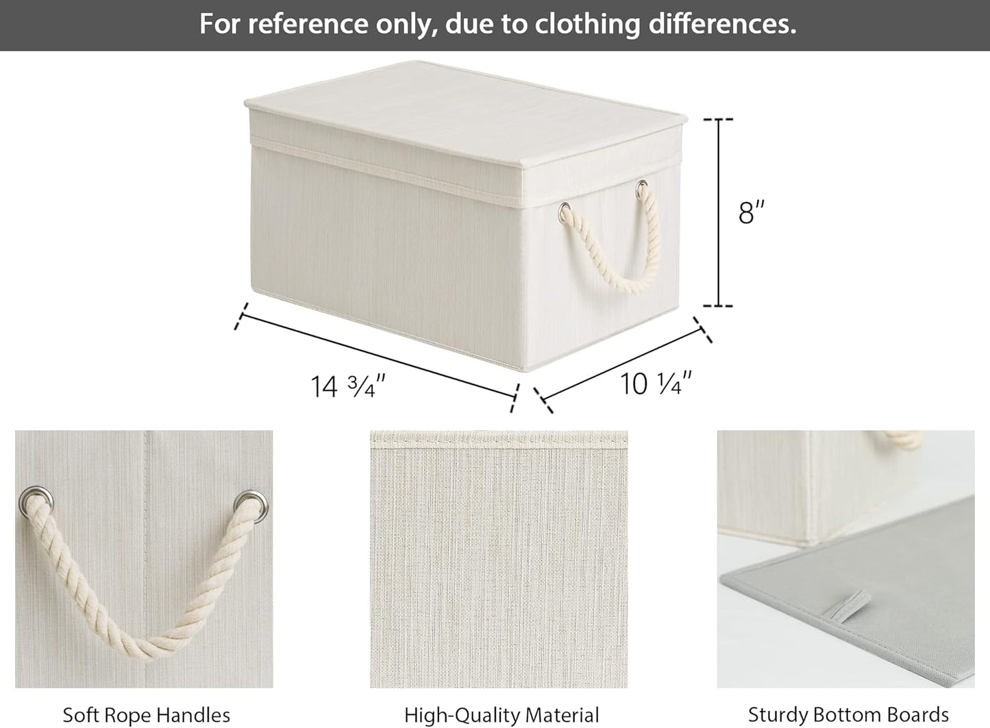 Storage Bins with Lid and Soft Rope Handles, Foldable Storage Basket, Mixing of Beige, White & Ivory, 3-Pack, Large,15.25X10.75X8.5 Inches (Lxwxh)