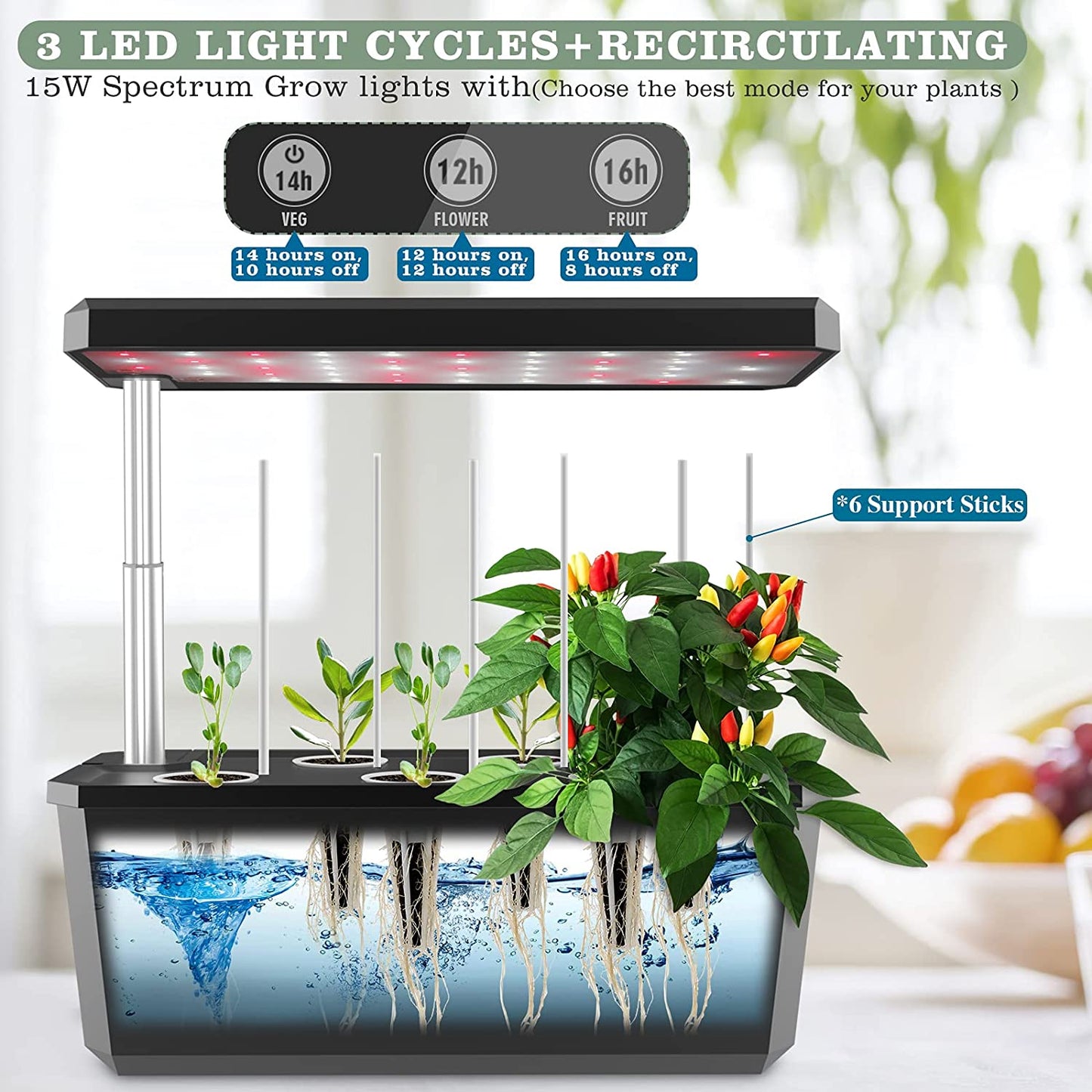 Hydroponics Growing System,2022 6 Pods Indoor Herb Garden with Grow Light 21 Inches (Black)