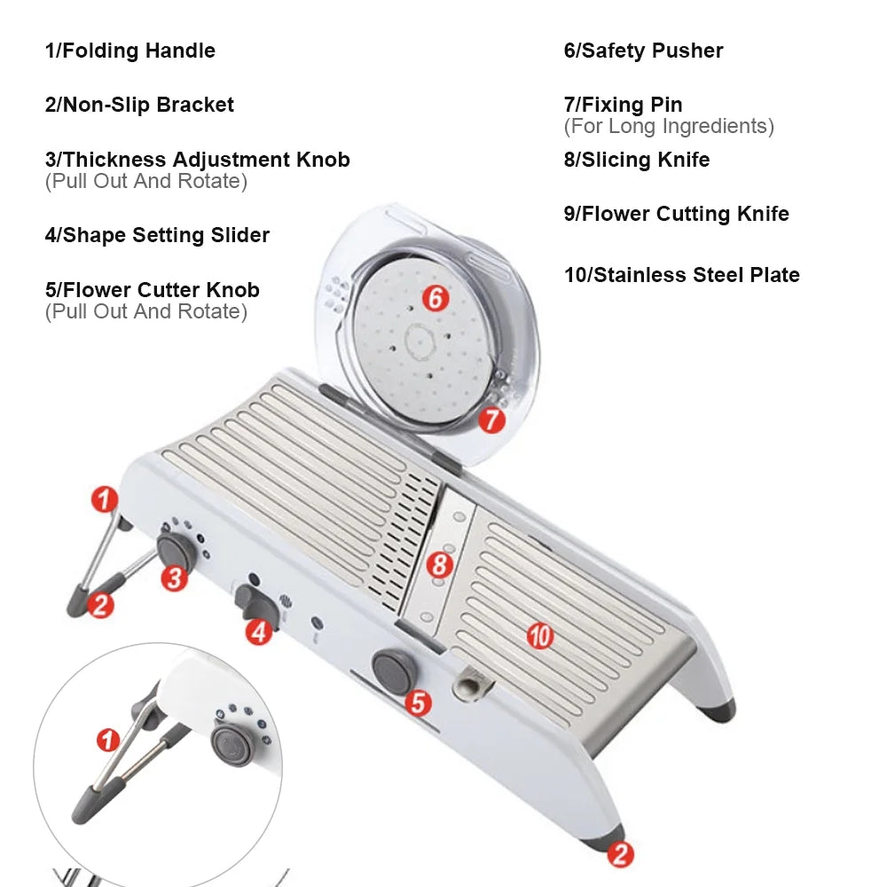 Adjustable Mandoline Slicer for Kitchen, Potato Slicer, Tomato Slicer, Carrot Slicer, Stainless Steel Veggie Chopper
