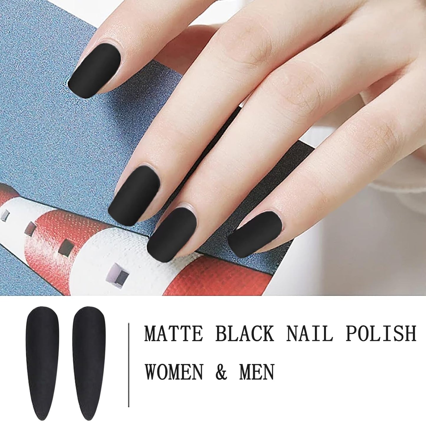 Matte Black Nail Polish, Black Nail Polish Fast Dry for Women & Men, Dark Nail Polish, Matte Top Coat Nail Polish, 12ML