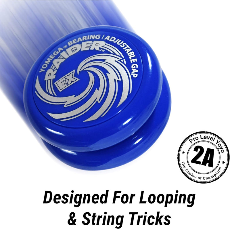 Raider Ex - Professional Responsive Ball Bearing Yoyo, Great for Advanced String Tricks and Looping Play + 5 Spacers + Extra 2 Strings (Blue)