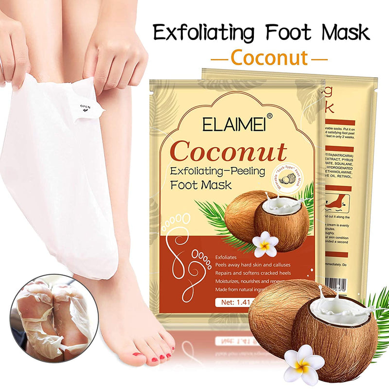 Foot Peel Mask Coconut - for Cracked Heels, Dead Skin Calluses - Removes & Repairs Rough Heels, Dry Feet, Make Your Feet Baby Soft - Natural Exfoliating Peeling Foot Mask 3 Pairs