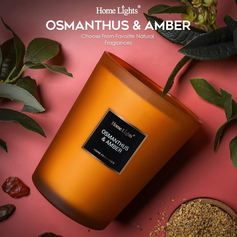 Homelights Scented Candles | Large Jar Candle-33.3 Oz. Natural Soy Aromatherapy Candles | up to 130 Hours Burn Time with 3 Cotton Wicks, Home Decorative Fragrance Candles Gift - Osmanthus Amber