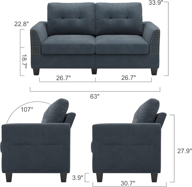 Loveseat Sofa Couch Small Love Seats Furniture Bluish Grey Loveseat for Small Spaces