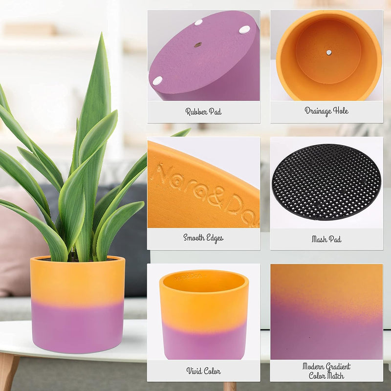 Cement Planter Flower Pot 6.1 Inches with Drainage Hole - Gradient Indoor and Outdoor Flower Pot for Orchid, Sunflowers, Bonsai, and House Plants - Unique Concrete Planter (Orange Purple)