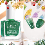 Christmas Glittter Nail Polish Set, Red & Green Nail Gel Polish, Sparkling Red Glitter Nail Polish Quick Dry, Long Lasting Gel Nail Polish for Women & Girls, Chunky Glitter Nail Polish, 10ML Each