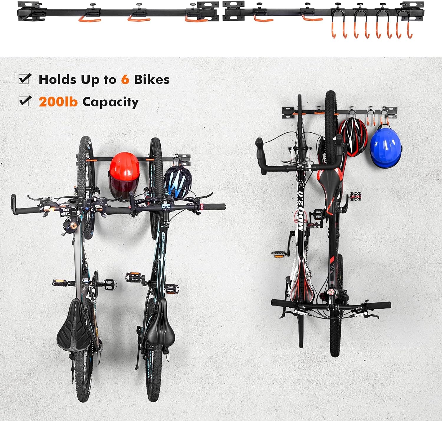 Bike Storage Rack Wall Mount, 6 Garage Bike Rack and 4 Garage Tool Hooks, Bike Hanger for Garage, Garage Bike Wall Organization Garden Tool Organizer, Utility Rack (2-Pack)