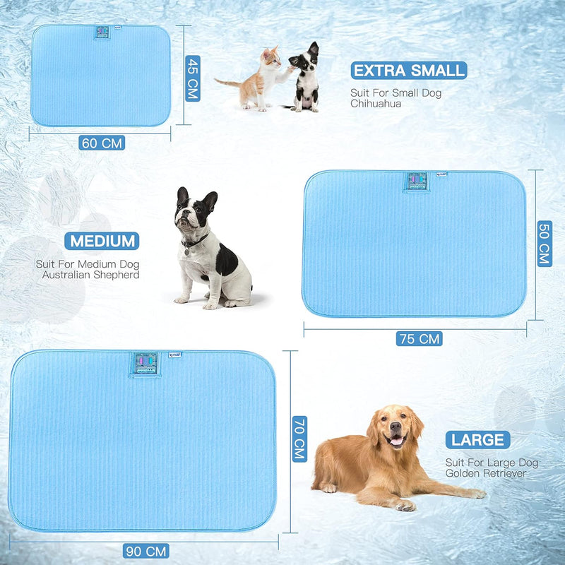 Portable Dog Cooling Mat & Summer Sleeping Pad Easy Clean Dog Bed - Waterproof, Machine Washable, Non Slip, Chew Proof, Reusable Pet Pee Pad for Dog, Cat and Rabbit. (18"X 24") S, Blue