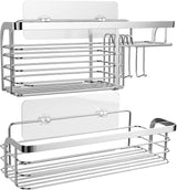 Adhesive Shower Caddy 2 Pack Shower Organizer Shelf, No Drilling Stainless Steel Bathroom Storage Rack for inside Shower Shampoo Conditioner Holder,Silver (Shower Caddy Sliver)