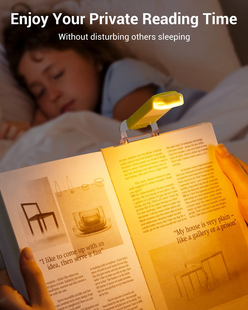 Book Reading Light, Amber Warm Clip on LED with 3 Adjustable Brightness for Eye Protection, Rechargeable USB, Perfect for Bookworms, Kids