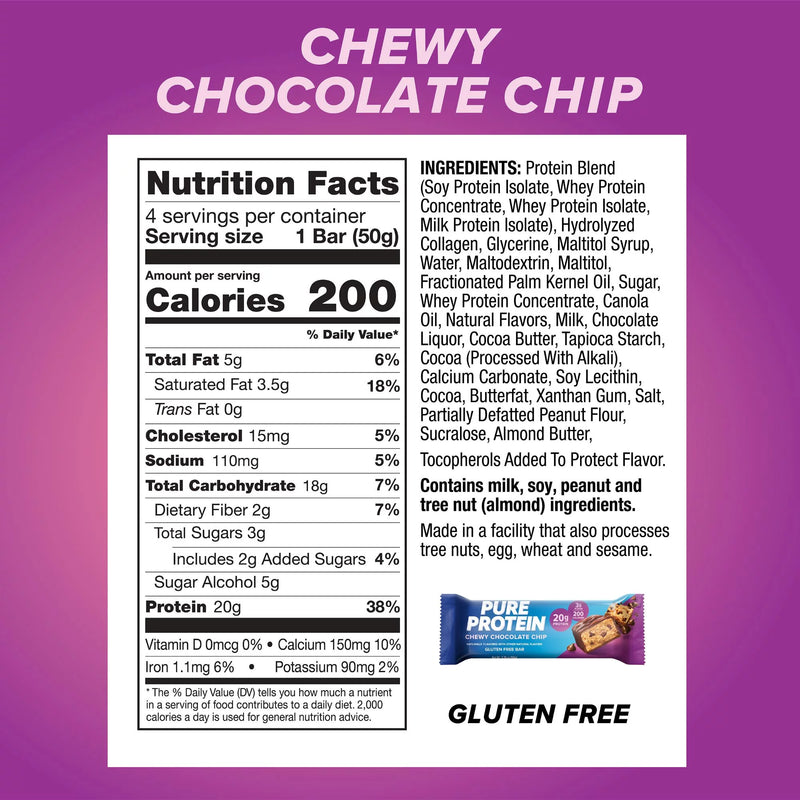 Bars, Chewy Chocolate Chip, 20G Protein, Gluten Free, 1.76 Oz, 4 Ct