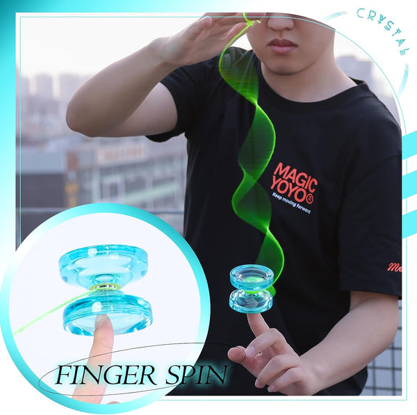 K2 Crystal Yoyo Responsive Yoyo for Kids, Yoyo Professional Fingerspin Trick, Dual Purpose Yo Yo with Extra Unresponsive Yoyo Bearing for Advanced+12 Yo Yo Strings+Yo-Yo Storage Bag (Green)