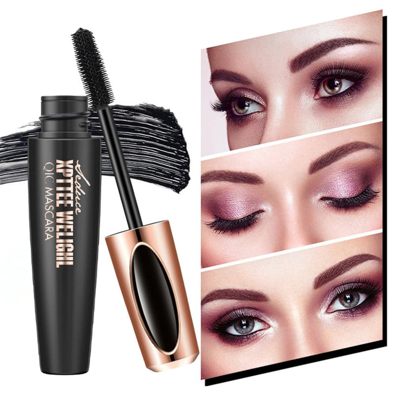 2 Pack 4D Silk Fiber Lash Mascara, Waterproof Smudge-Proof Long Lasting Black Mascara, Lengthening Thickening Curling Natural Eyelash Primer with Silicone Brush Head