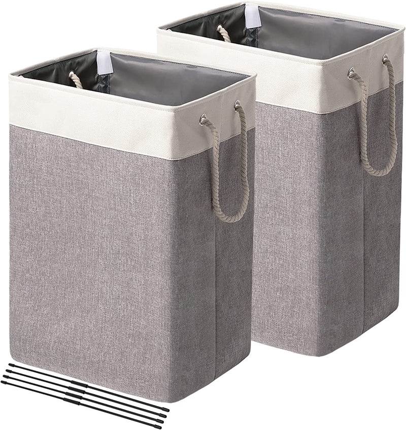 Laundry Hampers 2 Packs, Freestanding Laundry Baskets with Handles, Collapsible Large Dirty Clothes Hampers for Laundry, Foldable Laundry Basket Laundry Hamper for Bedrooms Bathroom Grey 72L