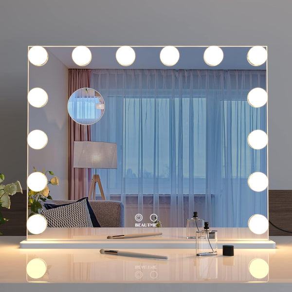 Large Vanity Mirror with Lights,Hollywood Lighted Makeup Cosmetic Mirror with Smart Button,Tabletop or Wall Mounted Makeup Mirrors White