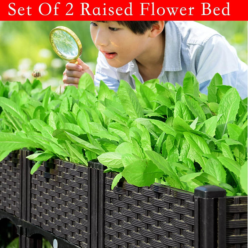 Plastic Raised Garden Bed, Raised Flower Bed, Vegetables Plant Raised Bed Kits, Herbs Flowers Growing Box Container with Legs, Drainage Holes for Garden Patio Balcony Restaurant (Set of 2)