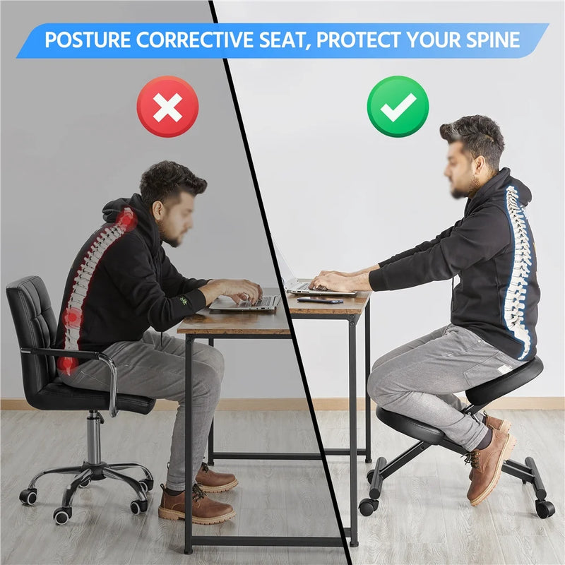 Adjustable Ergonomic Kneeling Angled Office Chair for Posture, Black