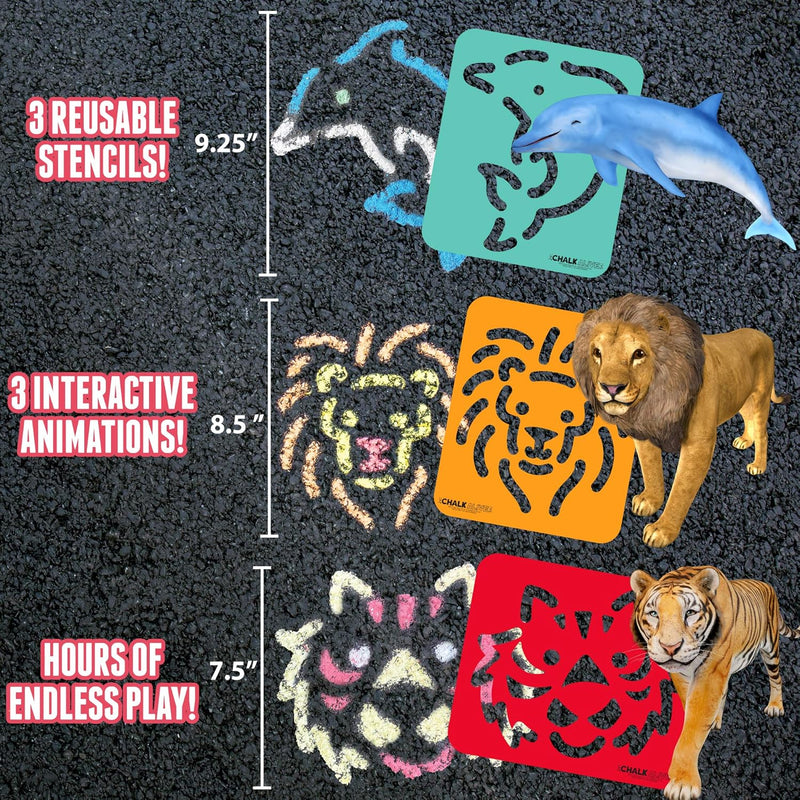 By , Augmented Reality Chalk Art, Watch a Lion, Tiger & Dolphin Come Alive, Includes 6 Interactive Chalks, 3 Reusable Stencils