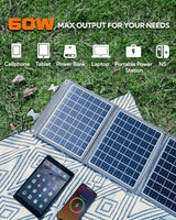 Foldable Solar Panel, 60W Portable Solar Panels Folding Solar Charger With