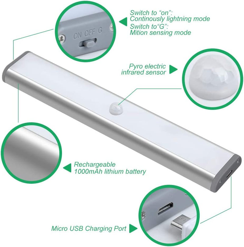 LED Kitchen Lights under Cabinet,Wireless Motion Sensor Led Light Rechargeable Cabinet Lights Battery Operated, under Counter Lighting Magnetic Stick-On Closet Lighting/White Light(3Pack)