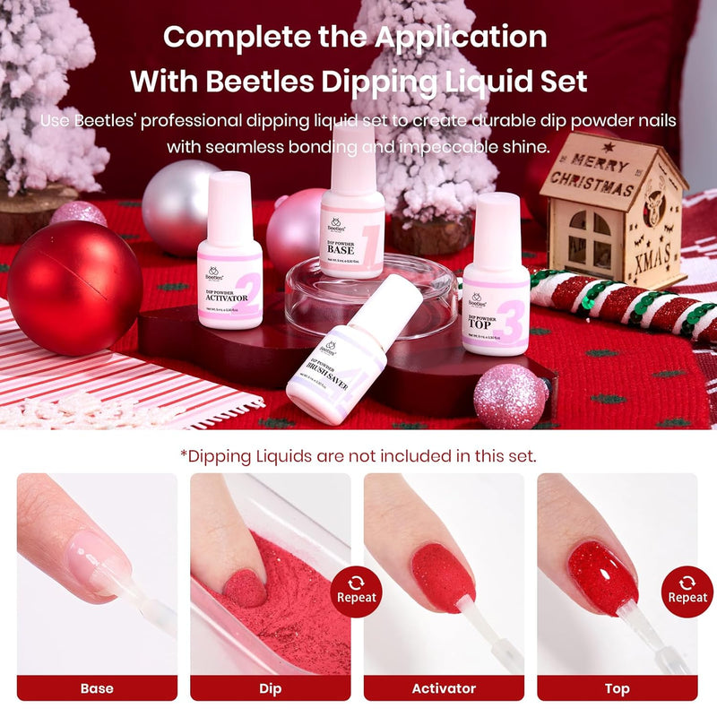 Beetles Dip Powder Nail Set,6 Colors Red Burgundy Rose Sparkle Milky Snow White Silver Glitter, Dipping Powder Starter Kit French Nail Art DIY Salon No Need Nail Lamp Cured Valentines Day Gifts