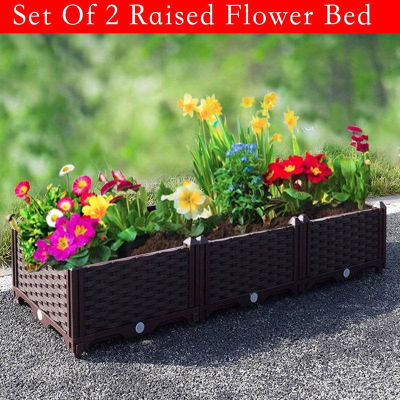 Plastic Raised Garden Bed, Raised Flower Bed, Vegetables Plant Raised Bed Kits, Herbs Flowers Growing Box Container with Legs, Drainage Holes for Garden Patio Balcony Restaurant (Set of 2)