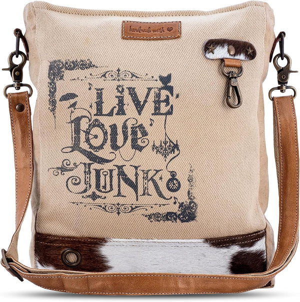 Womens Shoulder Bag Vintage Style Shoulder Bags for Women - Made with Genuine Leather, Upcycled Canvas, or Hair on - Handmade, Adjustable Strap, Brass and Zinc Hardware - Live Love Junk