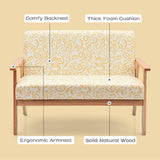 Love Seats Furniture Bedroom Couches for Small Spaces Wooden Sofa Floral Settee Bench Linen Fabric Upholstered Dining Bench with Back Yellow