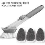 Refillable Liquid Cleaning Brush Kitchen Bowl Scrubber Cleaning Sponge Long Handle Dispenser Cleaner Tool with Dish Soap Washing