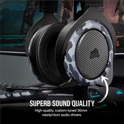 HS60 Haptic Stereo Gaming Headset with Haptic Bass, Memory Foam Earcups, Removable Microphone, Windows Sonic Compatible, Discord-Certified for PC - Arctic Camo