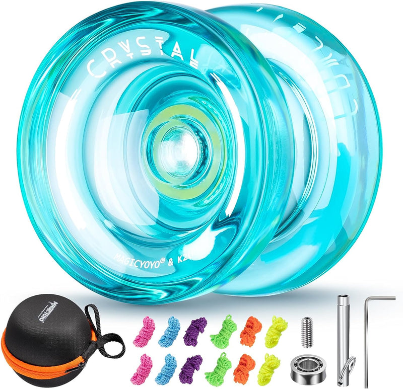 K2 Crystal Yoyo Responsive Yoyo for Kids, Yoyo Professional Fingerspin Trick, Dual Purpose Yo Yo with Extra Unresponsive Yoyo Bearing for Advanced+12 Yo Yo Strings+Yo-Yo Storage Bag (Green)