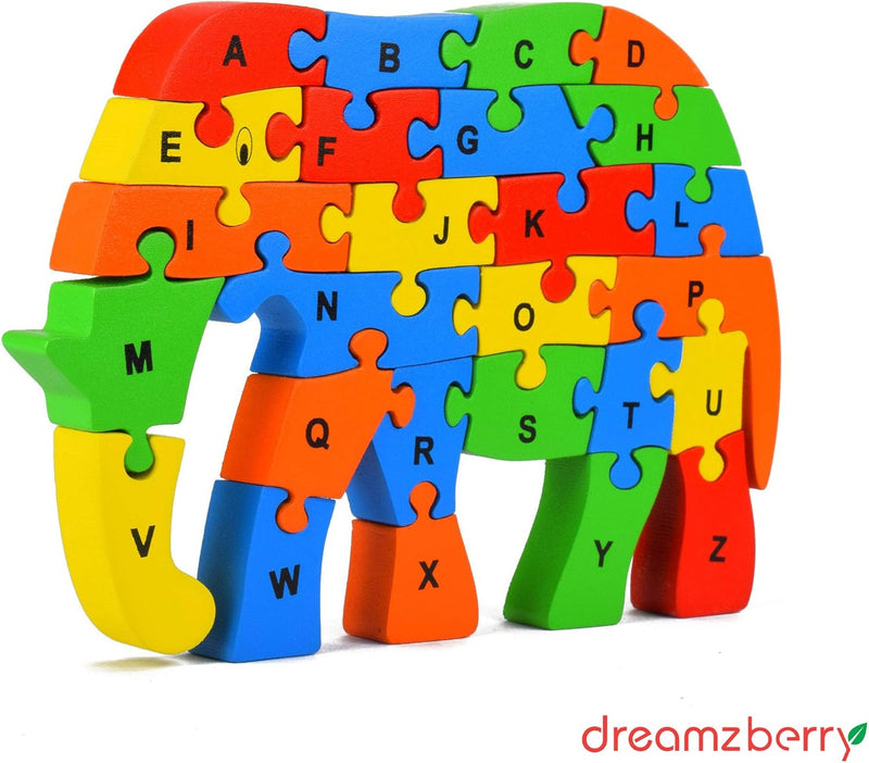 Wooden Puzzles for Kids, Elephant Multi Educational English Upper Case Alphabet Learning, Kindergarten Language Development Puzzles, Ages 3+ Years Old Preschool or Toddlers, Pack of 1