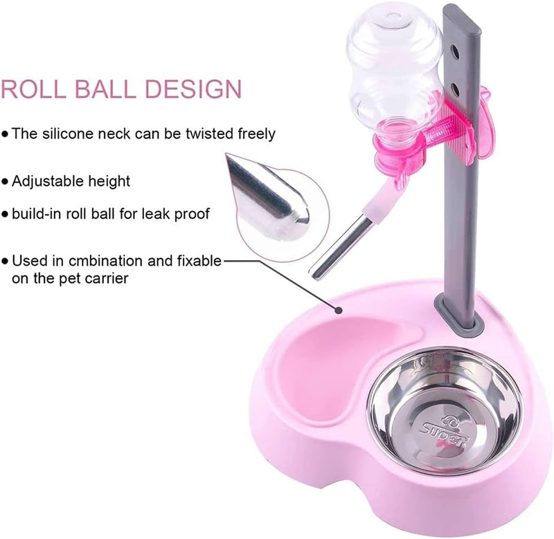 Multifunctional Automatic Feeders Dispenser - Portion Control Water Dispenser Bowl for Dogs & Cats, Mess Free, No More Dripping Beard Light Pink