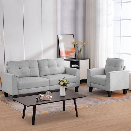 Sectional Couch for Living Room with Square Arm, Loveseat Sofa Couch with Solid Wood Frame, Living Room Furniture Sets, Small Sofa Suitable for Living Room, Bedroom, Small Spaces, Gray