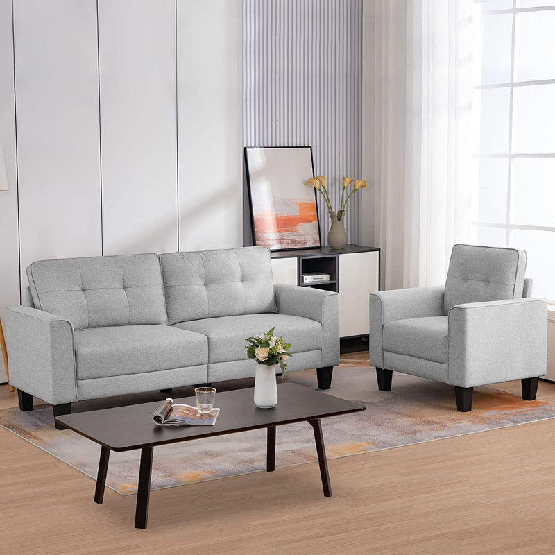 Sectional Couch for Living Room with Square Arm, Loveseat Sofa Couch with Solid Wood Frame, Living Room Furniture Sets, Small Sofa Suitable for Living Room, Bedroom, Small Spaces, Gray