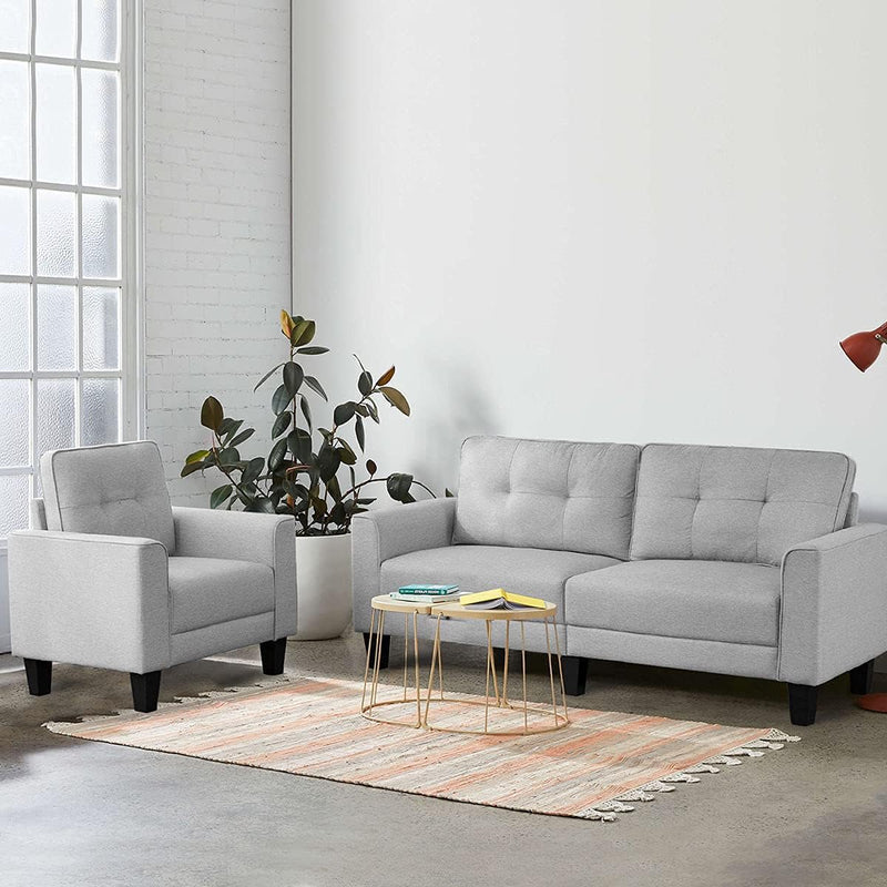 Sectional Couch for Living Room with Square Arm, Loveseat Sofa Couch with Solid Wood Frame, Living Room Furniture Sets, Small Sofa Suitable for Living Room, Bedroom, Small Spaces, Gray