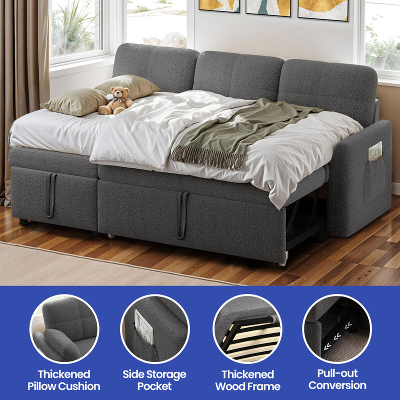 2-In-1 Convertible Pull-Out Sleeper Couch L-Shaped Sofa Bed Entertainment Room