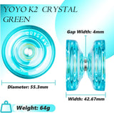 K2 Crystal Yoyo Responsive Yoyo for Kids, Yoyo Professional Fingerspin Trick, Dual Purpose Yo Yo with Extra Unresponsive Yoyo Bearing for Advanced+12 Yo Yo Strings+Yo-Yo Storage Bag (Green)