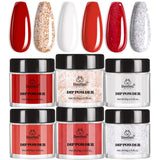 Beetles Dip Powder Nail Set,6 Colors Red Burgundy Rose Sparkle Milky Snow White Silver Glitter, Dipping Powder Starter Kit French Nail Art DIY Salon No Need Nail Lamp Cured Valentines Day Gifts