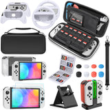 Accessories Bundle Compatible with Switch OLED Incuding Carrying Storage Case, Charging Dock, Protective Cover, Screen Protector, Handle Grips, Holder Stand, Thumb Grips & More - Black