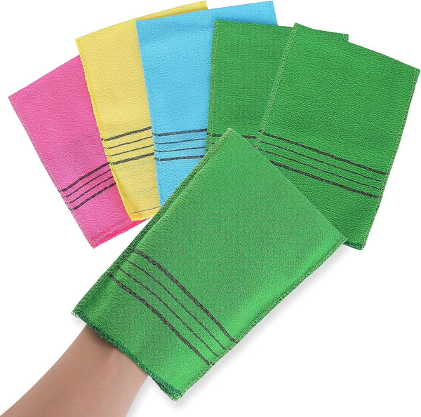 5Pcs Korean Exfoliating Mitt Asian Exfoliating Bath Washcloth Reusable Exfoliating Dual Texture Bath Towel for Shower, Spa, Massage and Body Scrubs Dead Skin Remover Exfoliator