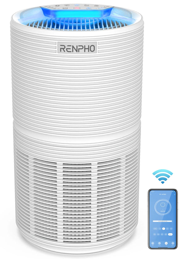 Smart Wifi Air Purifier for Allergies & Asthma, H13 True HEPA Filter, Air Cleaner for Large Room, White